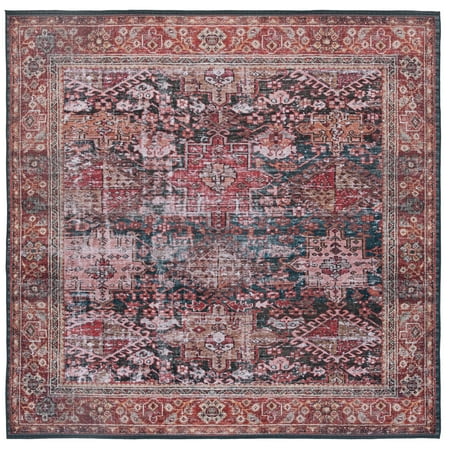 SAFAVIEH Tucson Faith Traditional Machine Washable Area Rug, Rust/Green, 4' x 4' Square