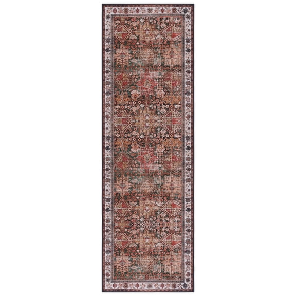 SAFAVIEH Tucson Faith Traditional Machine Washable Runner, 2'6" x 8', Ivory/Green