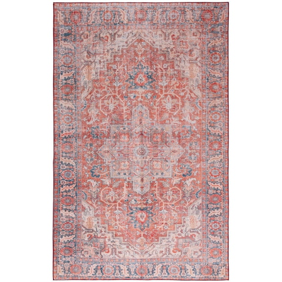 SAFAVIEH Tucson Floella Traditional Machine Washable Area Rug, 5' x 8', Rust/Navy
