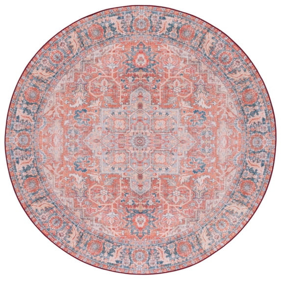 SAFAVIEH Tucson Floella Traditional Machine Washable Area Rug, 6' x 6' Round, Rust/Navy