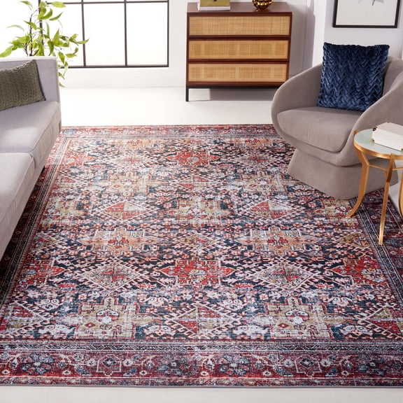 Safavieh Tucson Forrester Oriental Machine Washable Area Rug, Navy/Rust, 10' x 14'