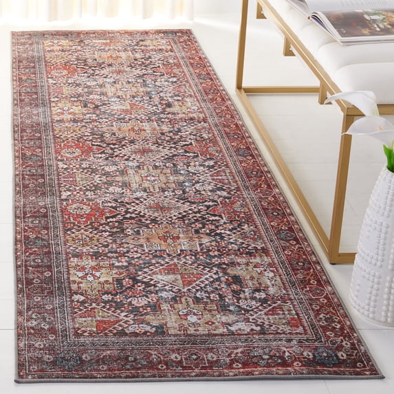 Safavieh Tucson Forrester Oriental Machine Washable Runner Rug, Navy/Rust, 2'6" x 16'