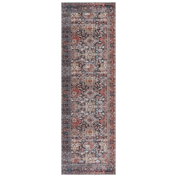 SAFAVIEH Tucson Forrester Oriental Machine Washable Runner Rug, Navy/Rust, 2'6" x 6'