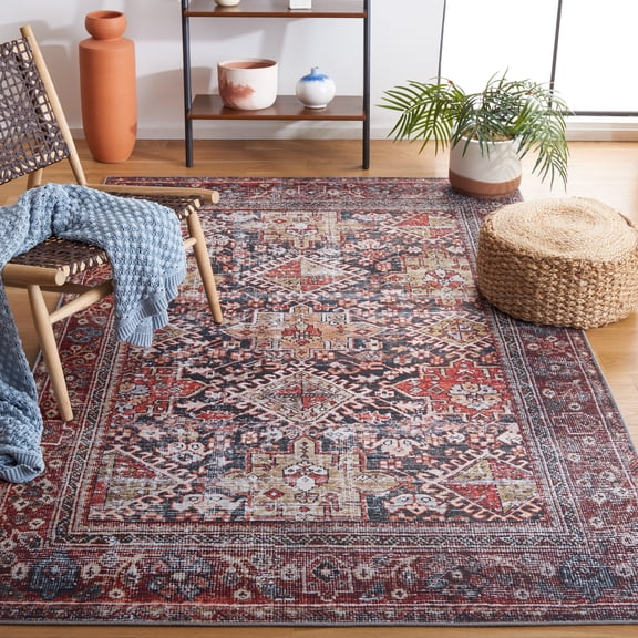 Safavieh Tucson Forrester Oriental Machine Washable Area Rug, Navy/Rust, 5' x 8'