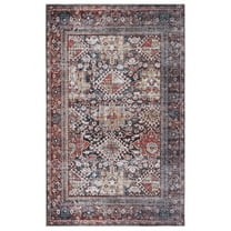 SAFAVIEH Tucson Forrester Traditional Machine Washable Area Rug, 5' x 8', Navy/Rust