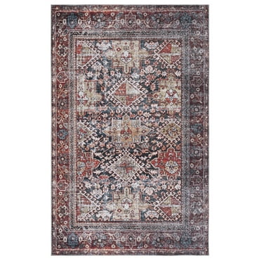 SAFAVIEH Tucson Forrester Traditional Machine Washable Area Rug, 5' x 8', Navy/Rust