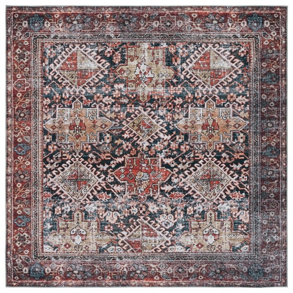 SAFAVIEH Tucson Forrester Oriental Machine Washable Area Rug, Navy/Rust, 6' x 6' Square - Traditional Design, Navy & Rust, Non-Shedding & Easy Cleaning, Ideal for Living Room, Dining Room, Bedroom, E
