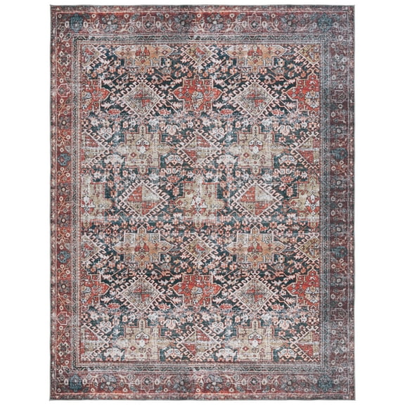 SAFAVIEH Tucson Forrester Oriental Machine Washable Area Rug, Navy/Rust, 8' x 10'
