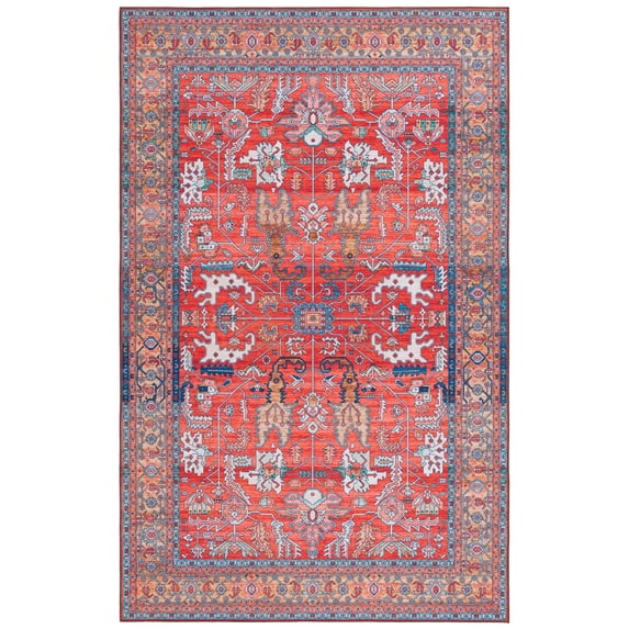 SAFAVIEH Tucson Gwendolyn Oriental Machine Washable Area Rug, Rust/Navy, 2'6" x 4'