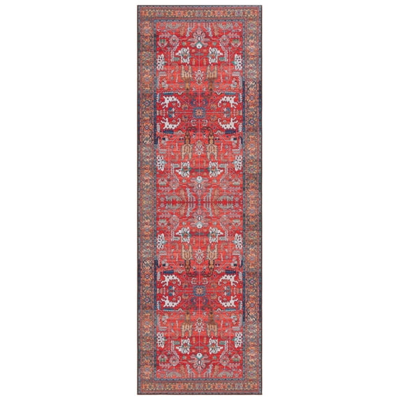 SAFAVIEH Tucson Gwendolyn Oriental Machine Washable Runner Rug, Rust/Navy, 2'6" x 22'