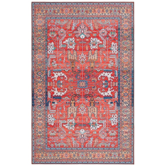 SAFAVIEH Tucson Gwendolyn Traditional Machine Washable Area Rug, Rust/Navy, 4' x 6'