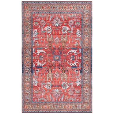 SAFAVIEH Tucson Gwendolyn Traditional Machine Washable Area Rug, Rust/Navy, 5' x 8'