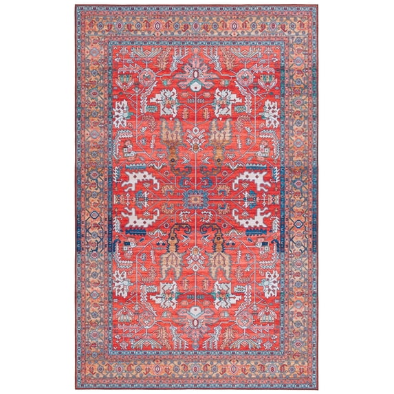 SAFAVIEH Tucson Gwendolyn Traditional Machine Washable Area Rug, Rust/Navy, 5' x 8'