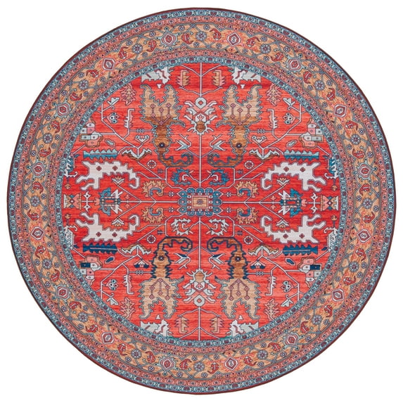 SAFAVIEH Tucson Gwendolyn Traditional Machine Washable Area Rug, Rust/Navy, 6' x 6' Round