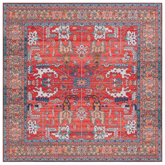 SAFAVIEH Tucson Gwendolyn Traditional Machine Washable Area Rug, Rust/Navy, 6' x 6' Square