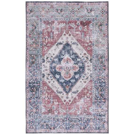 SAFAVIEH Tucson Harlow Traditional Machine Washable Area Rug, 3' x 5', Rust/Navy