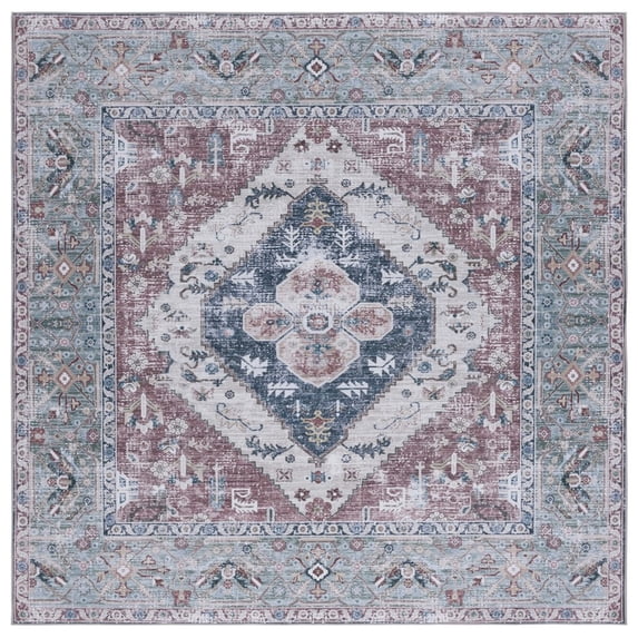 SAFAVIEH Tucson Harlow Traditional Machine Washable Area Rug, 6' x 6' Square, Rust/Navy