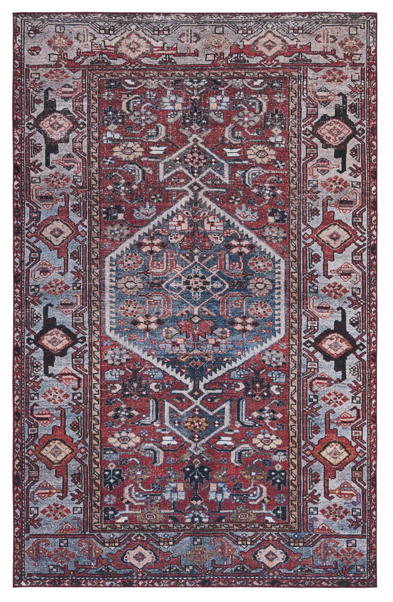Tucson 3' x 5' Blue and Rust Machine Washable Area Rug