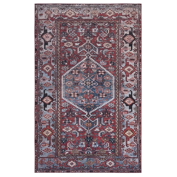 SAFAVIEH Tucson Hartley Traditional Machine Washable Area Rug, 4' x 6', Rust/Blue