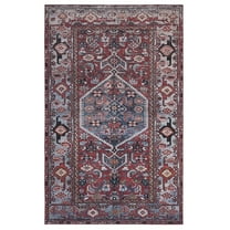 SAFAVIEH Tucson Hartley Traditional Machine Washable Area Rug, 5' x 8', Rust/Blue