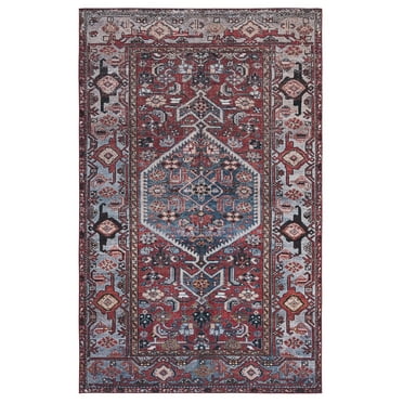 SAFAVIEH Tucson Hartley Traditional Machine Washable Area Rug, 5' x 8', Rust/Blue