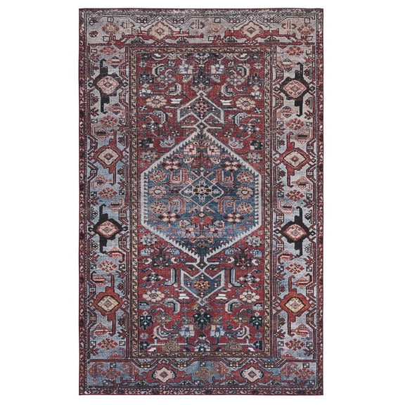 SAFAVIEH Tucson Hartley Traditional Machine Washable Area Rug, 5' x 8', Rust/Blue