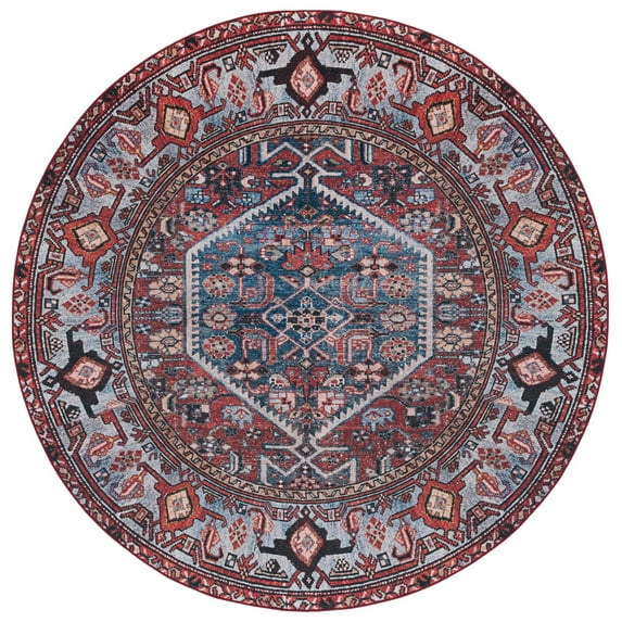 SAFAVIEH Tucson Hartley Traditional Machine Washable Area Rug, 6' x 6' Round, Rust/Blue