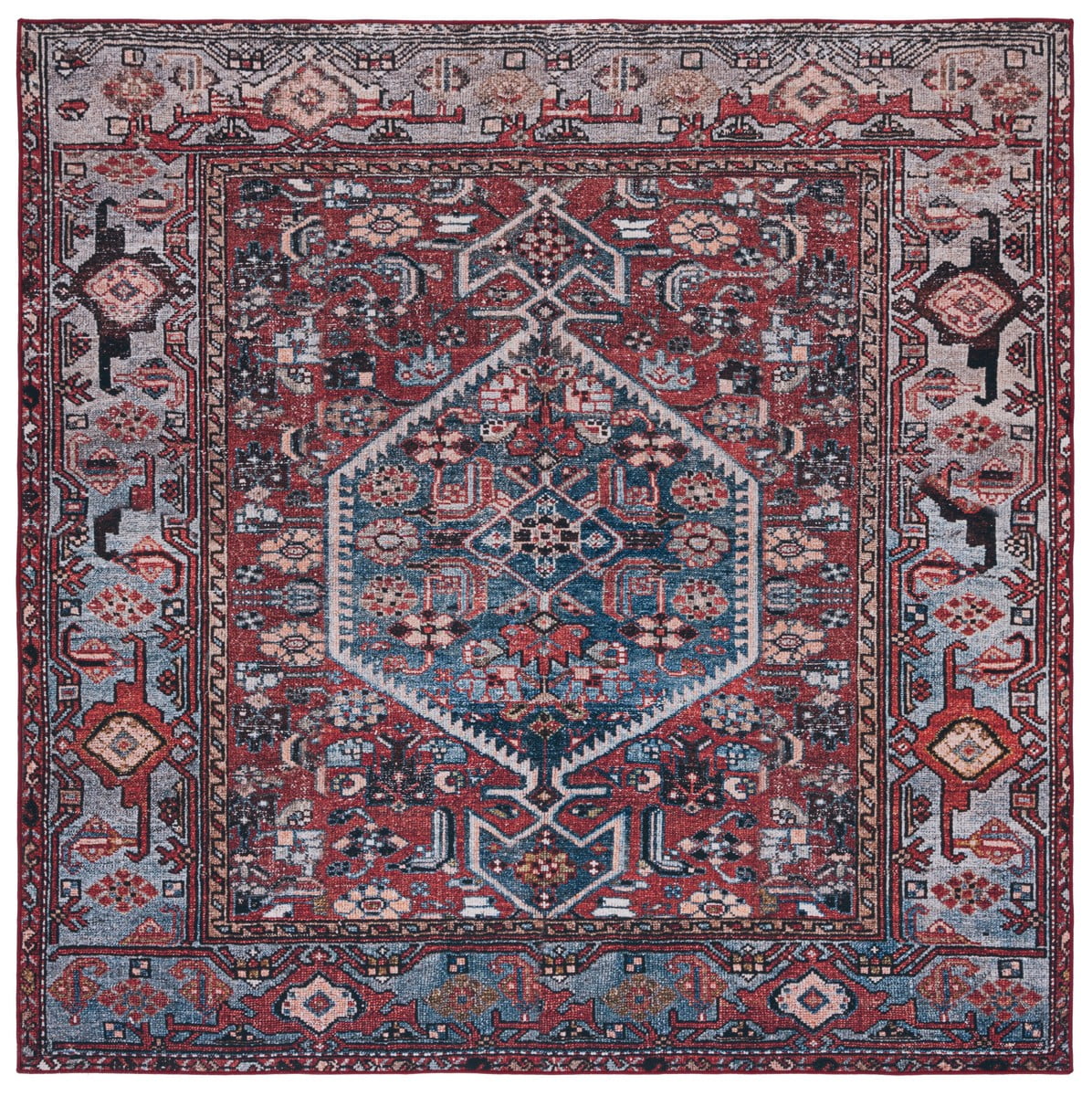 Tucson 6' x 6' Square Blue Synthetic Washable Area Rug