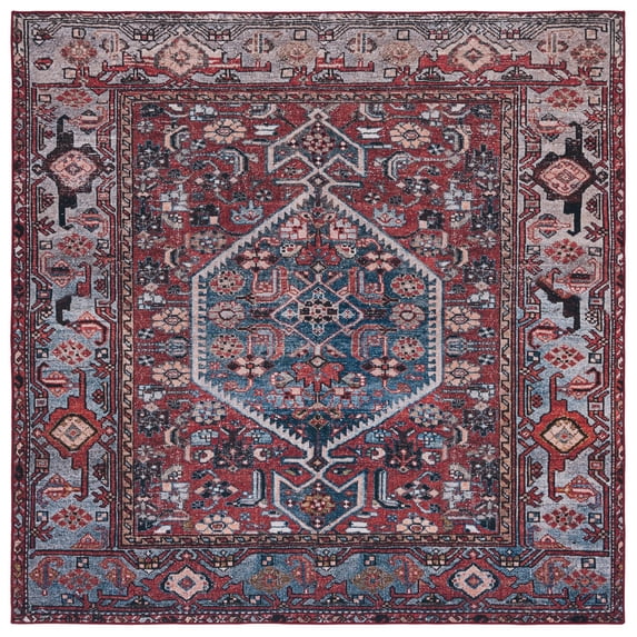 SAFAVIEH Tucson Hartley Traditional Machine Washable Area Rug, 6' x 6' Square, Rust/Blue