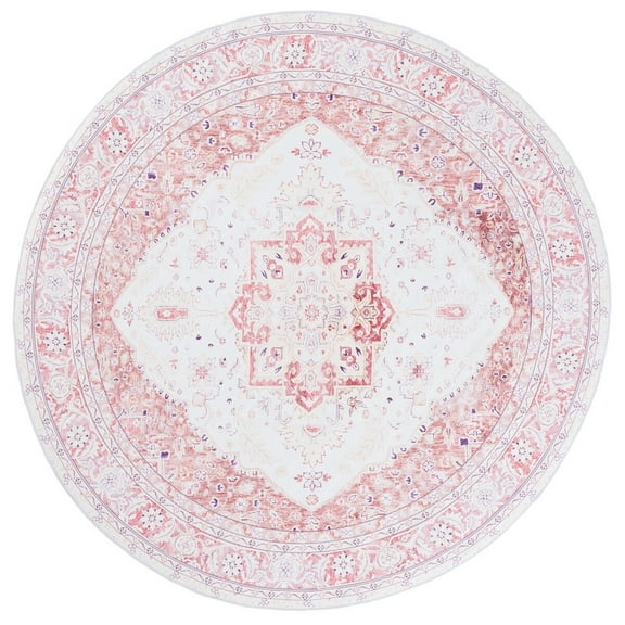 SAFAVIEH Tucson Herbert Traditional Machine Washable Area Rug, 5' x 5' Round, Beige/Rust