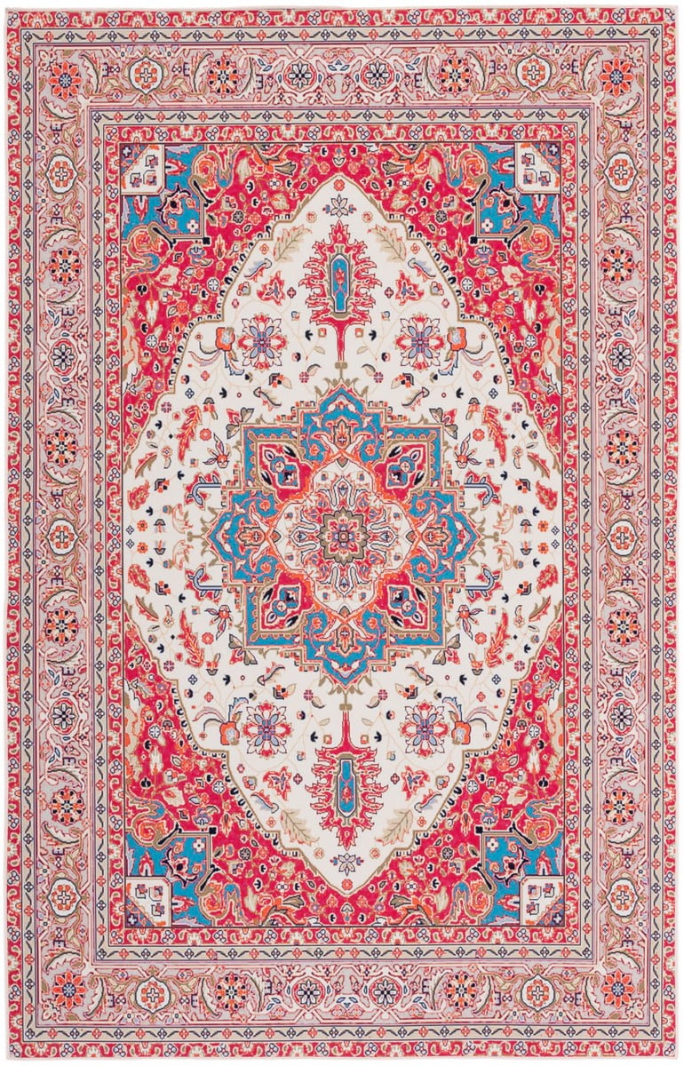 Tucson Red and Beige Synthetic Rectangular Area Rug, 5'x8'