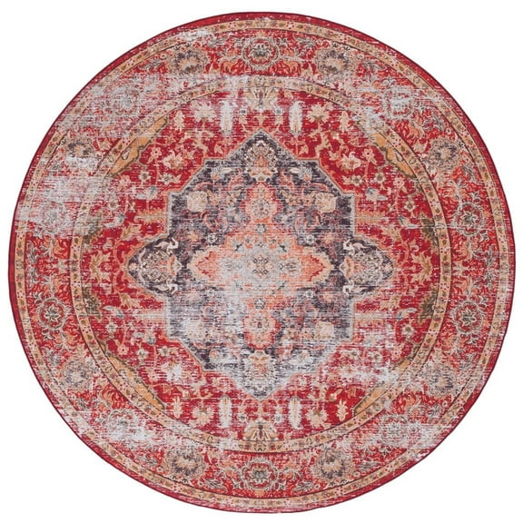 SAFAVIEH Tucson Herleva Traditional Machine Washable Area Rug, 6' x 6' Round, Rust/Gold