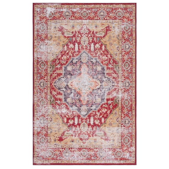 SAFAVIEH Tucson Herleva Traditional Machine Washable Area Rug, 8' x 10', Rust/Gold