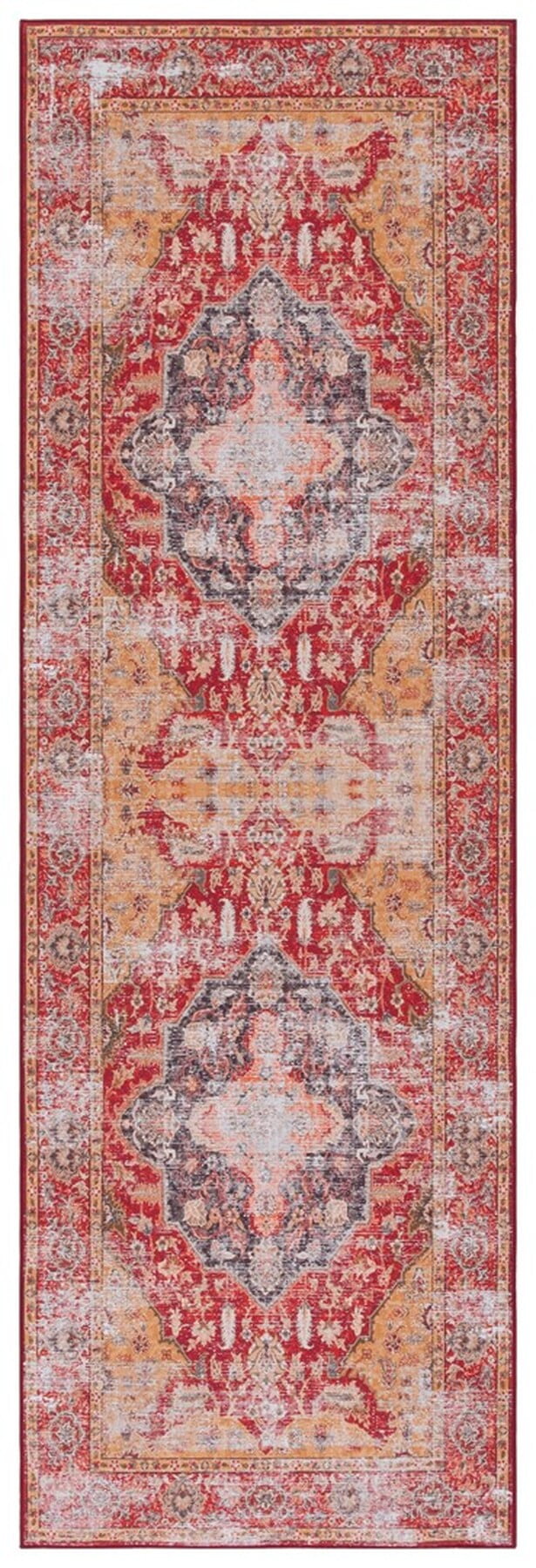 Tucson Rust and Gold Synthetic Machine Washable Runner Rug