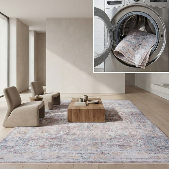 SAFAVIEH Tucson Hollie Traditional Machine Washable Area Rug, 5' x 8', Rust/Beige