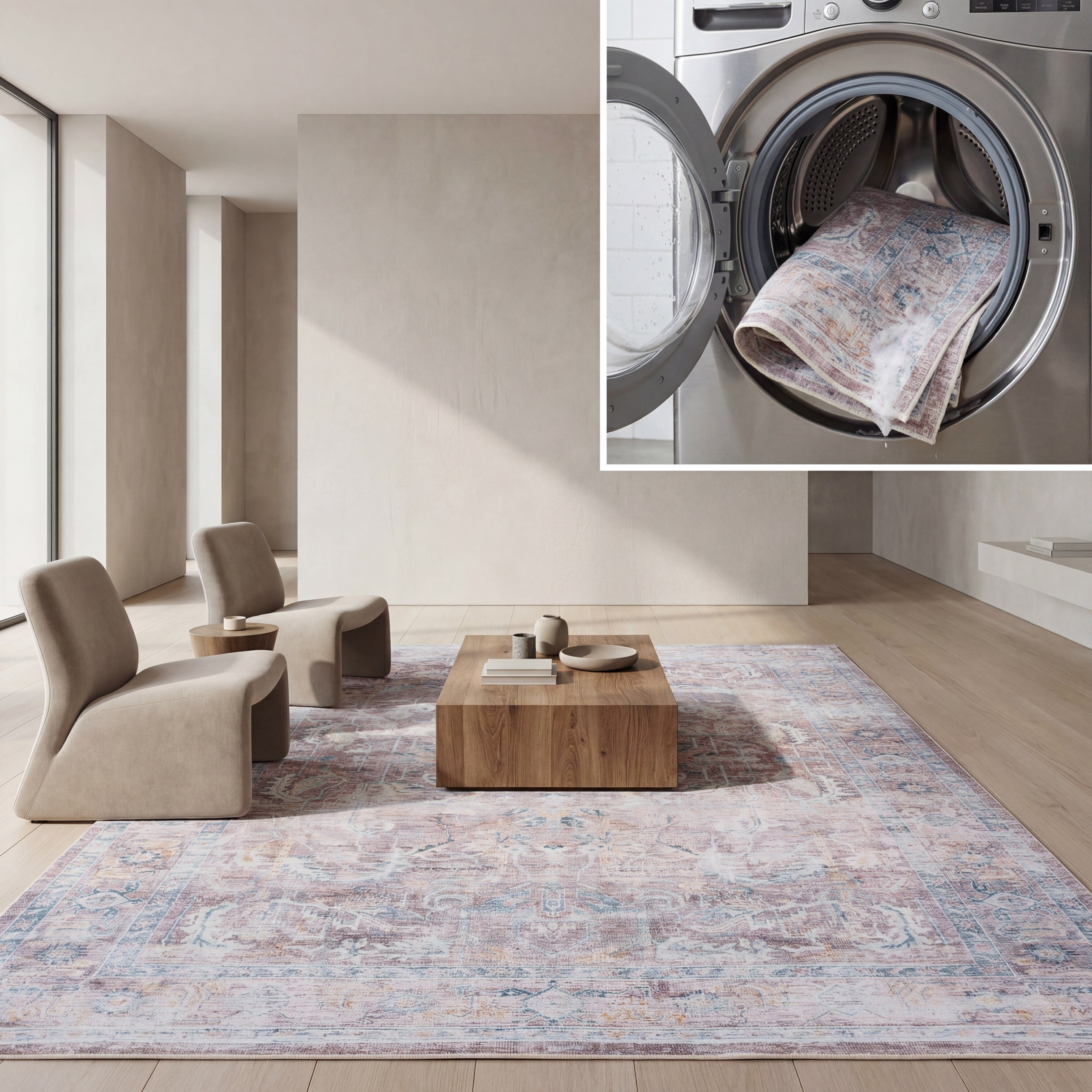 SAFAVIEH Tucson Hollie Traditional Machine Washable Area Rug, 9' x 12', Rust/Beige