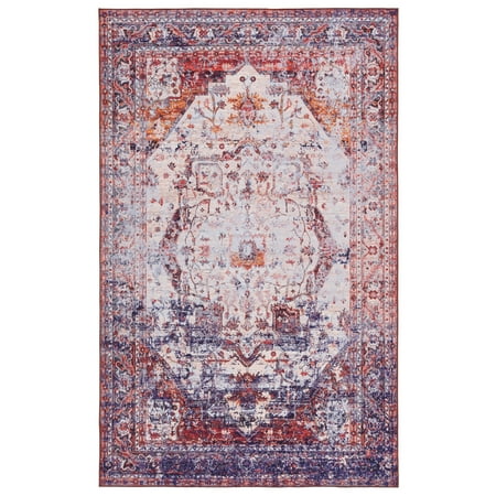 SAFAVIEH Tucson Jacqueline Traditional Machine Washable Area Rug, Beige/Red, 5' x 8'