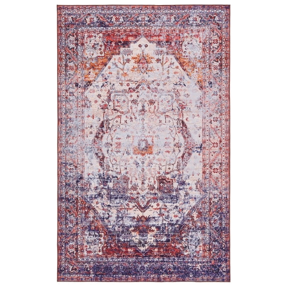 SAFAVIEH Tucson Jacqueline Traditional Machine Washable Area Rug, Beige/Red, 6' x 9'