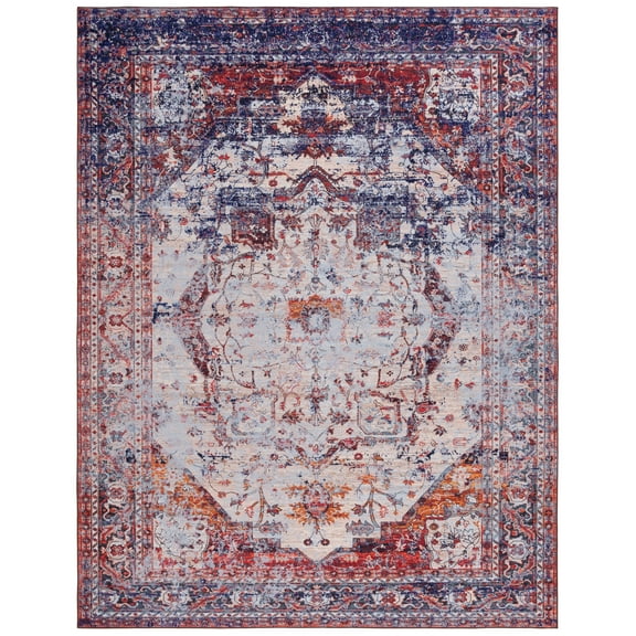 SAFAVIEH Tucson Jacqueline Traditional Machine Washable Area Rug, Beige/Red, 8' x 10'