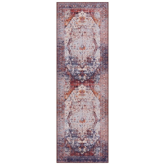 SAFAVIEH Tucson Jacqueline Traditional Machine Washable Runner Rug, Beige/Red, 2'6" x 8'