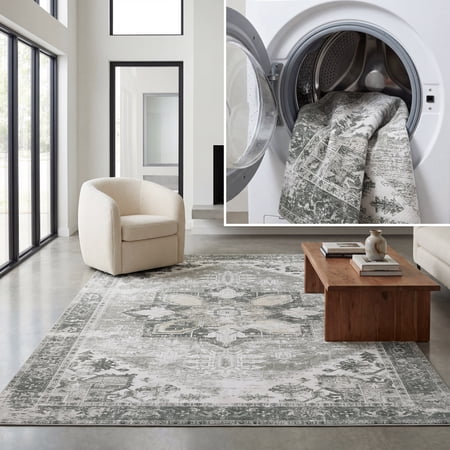SAFAVIEH Tucson Jayla Oriental Machine Washable Area Rug, Dark Sage/Ivory, 10' x 14'