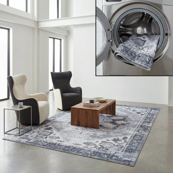 SAFAVIEH Tucson Jayla Oriental Machine Washable Area Rug, Gray, 3' x 5'
