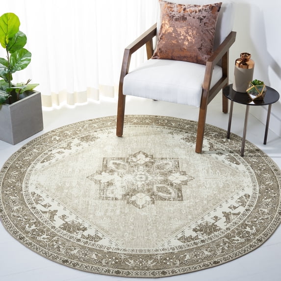 SAFAVIEH Tucson Jayla Oriental Machine Washable Area Rug, Sage/Ivory, 3' x 3' Round