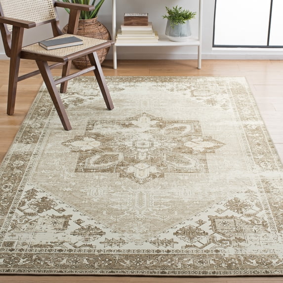 SAFAVIEH Tucson Jayla Oriental Machine Washable Area Rug, Sage/Ivory, 3' x 3' Square