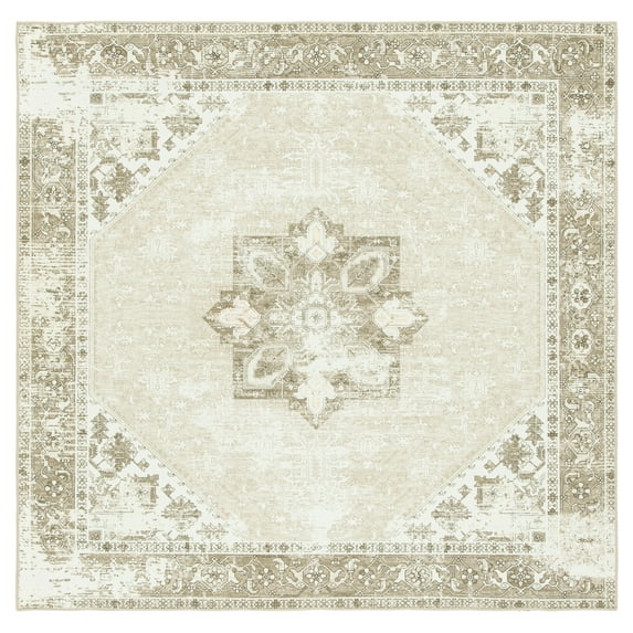 SAFAVIEH Tucson Jayla Oriental Machine Washable Area Rug, Sage/Ivory, 7' x 7' Square