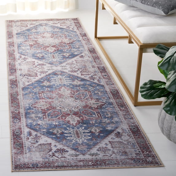 SAFAVIEH Tucson Jayla Oriental Machine Washable Runner Rug, Navy/Red, 2'6" x 6'