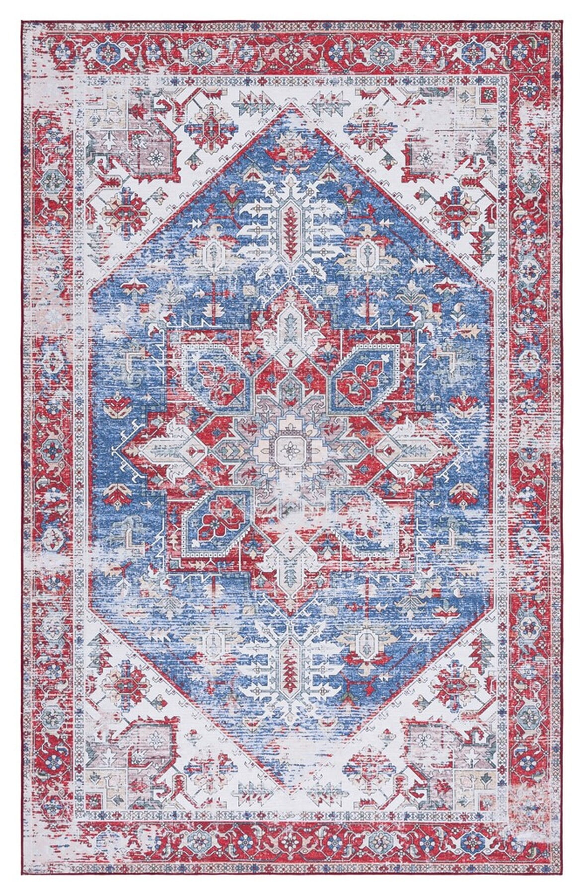 Reversible Tucson Blue and Red Synthetic Area Rug, 4' x 6'