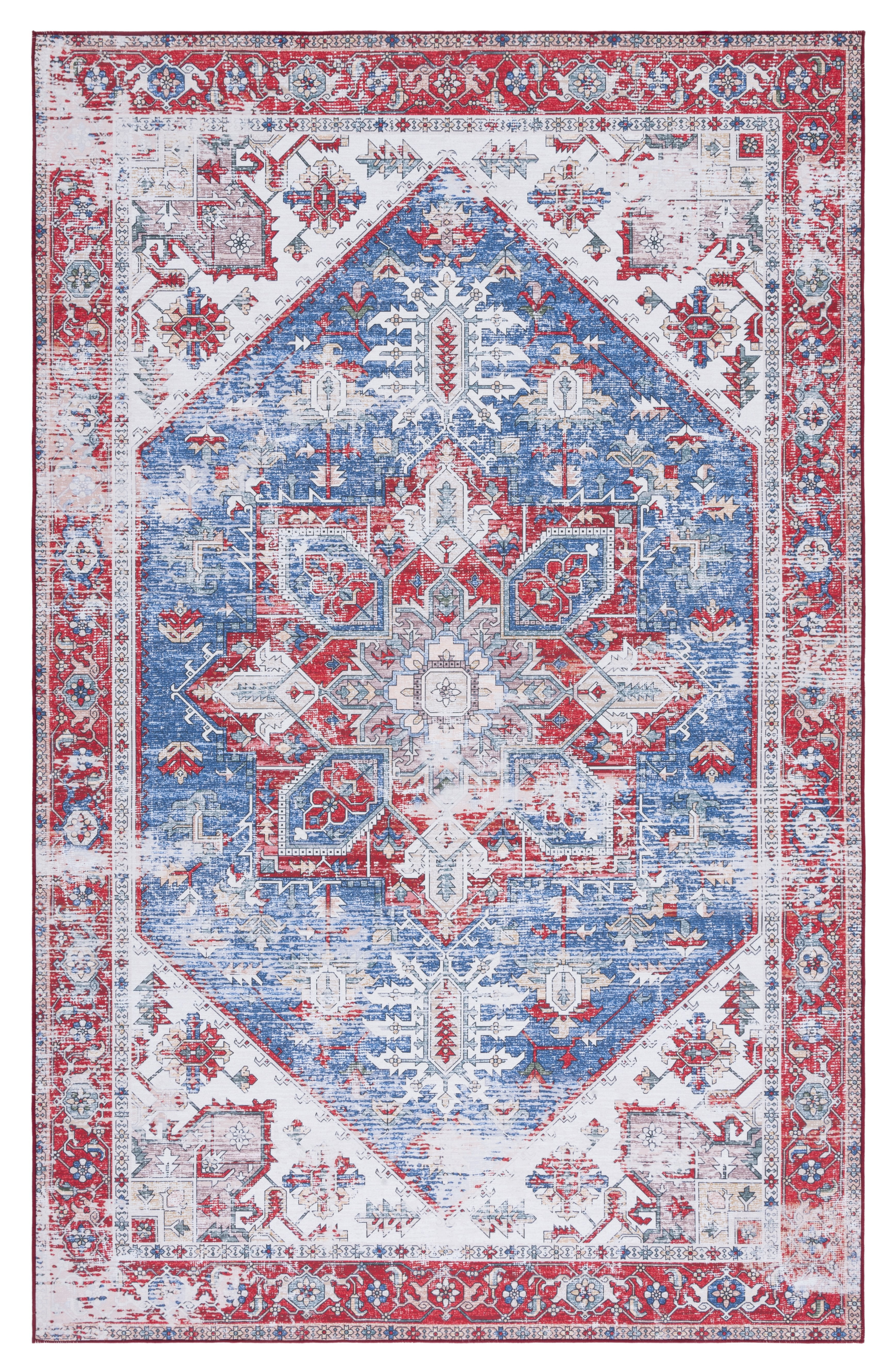 Reversible Tucson Blue and Red Synthetic Area Rug, 4' x 6'