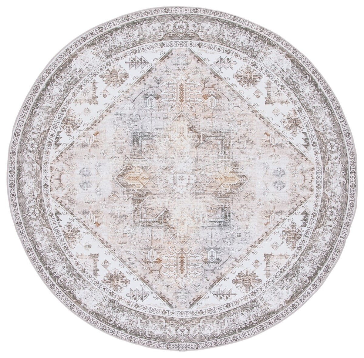 Tucson 5' Round Gray and Beige Synthetic Washable Rug
