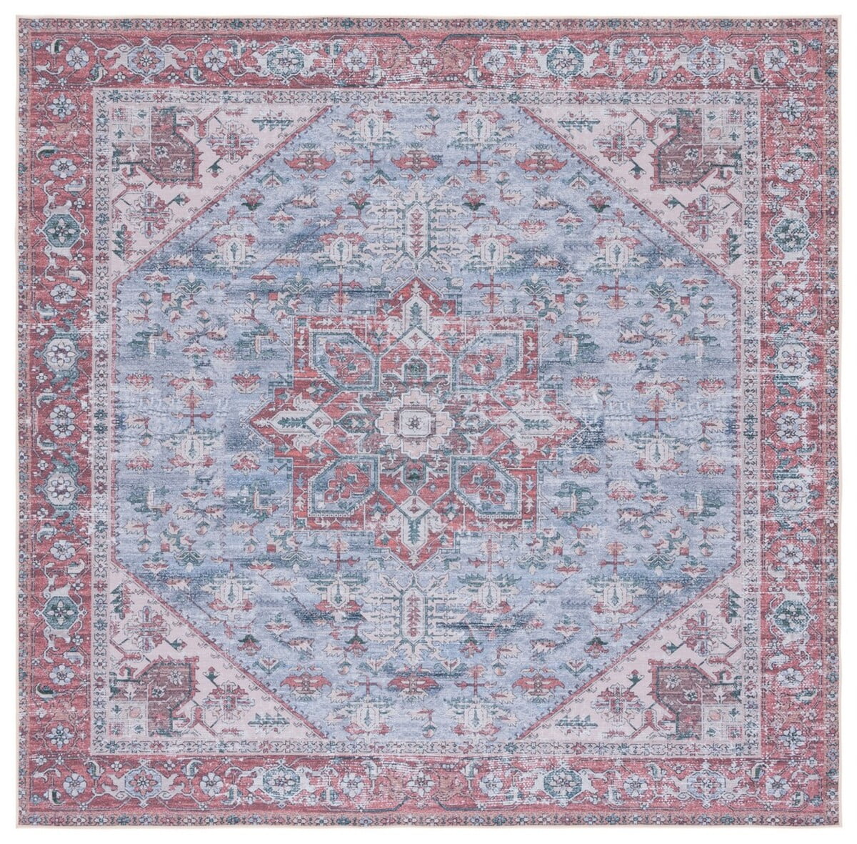 Tucson 6' Square Grey Blue and Rust Synthetic Area Rug